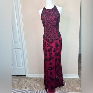 NWT Vintage Scala Gothic 🥀 red SILK gown with heavy black beading size M